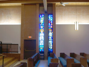 Left: THE BAPTISM WINDOW; Right: CALLING OF DISCIPLES WINDOW