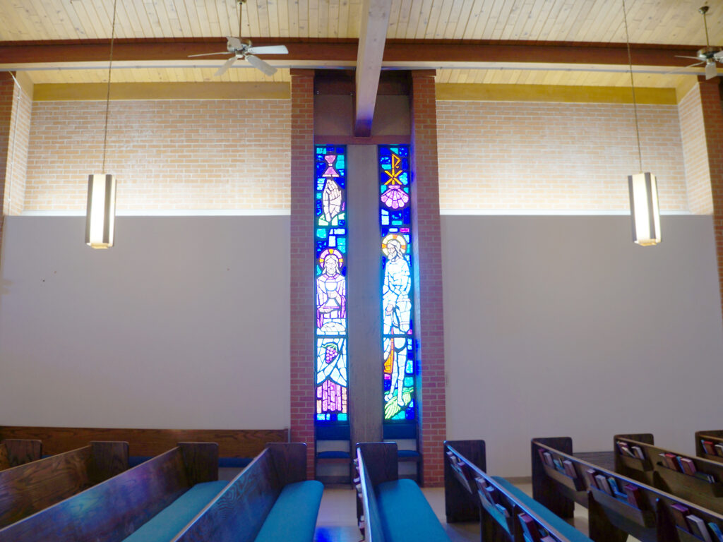 Left: THE LAST SUPPER WINDOW; Right: THE PALM SUNDAY WINDOW