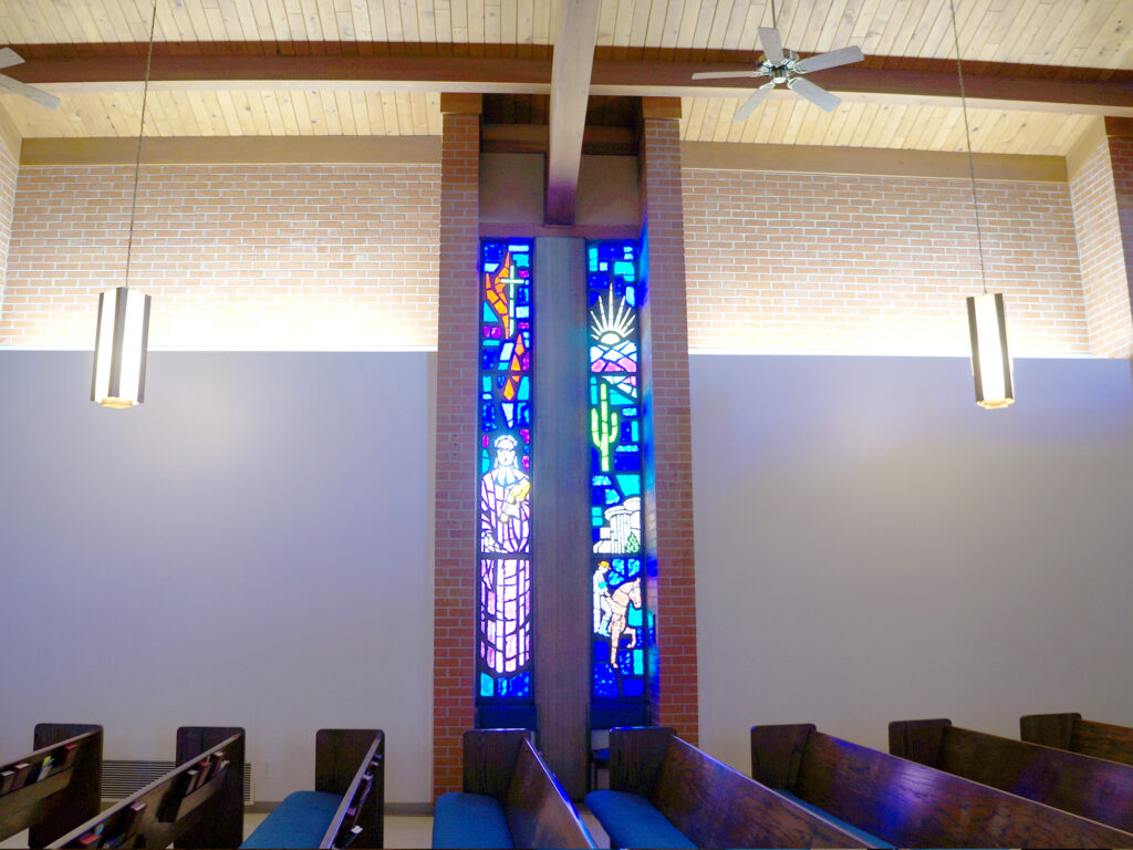 Left: THE JOHN WESLEY WINDOW; Right: THE CIRCUIT RIDER WINDOW